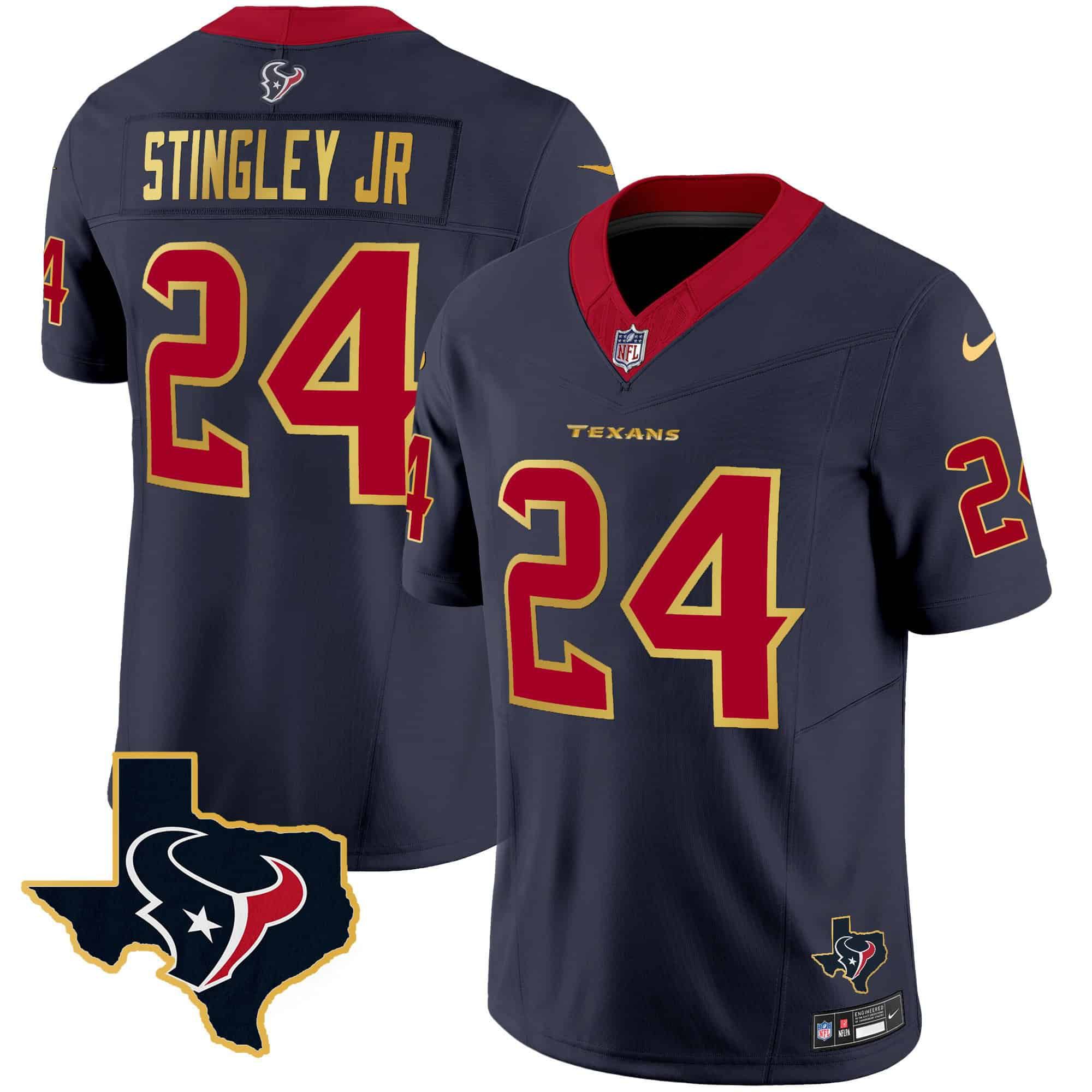 Men Houston Texans #24 Stingley jr Dark blue Gold 2024 Nike Trim Vapor NFL Jersey style 1->indianapolis colts->NFL Jersey